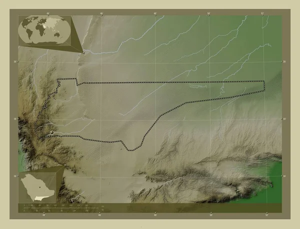 Наджран Регіон Саудівської Аравії Висота Карти Забарвлена Вікі Стилі Озерами — стокове фото