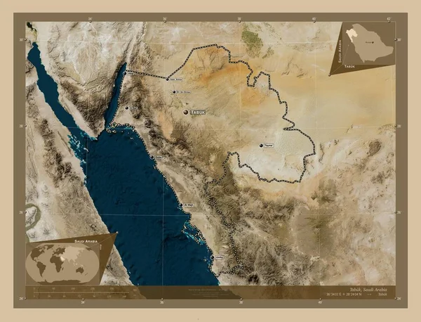Tabuk Region Saudi Arabia Low Resolution Satellite Map Locations Names — ストック写真