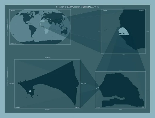 Dakar Region Senegal Diagram Showing Location Region Larger Scale Maps — Stock Photo, Image