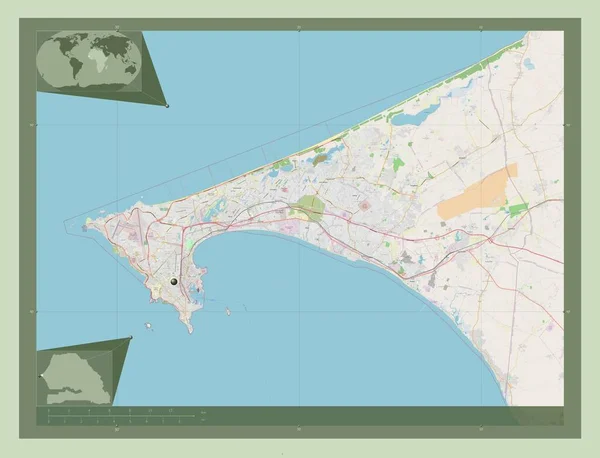 Дакар Район Сенегалу Відкрита Карта Вулиць Розташування Великих Міст Регіону — стокове фото