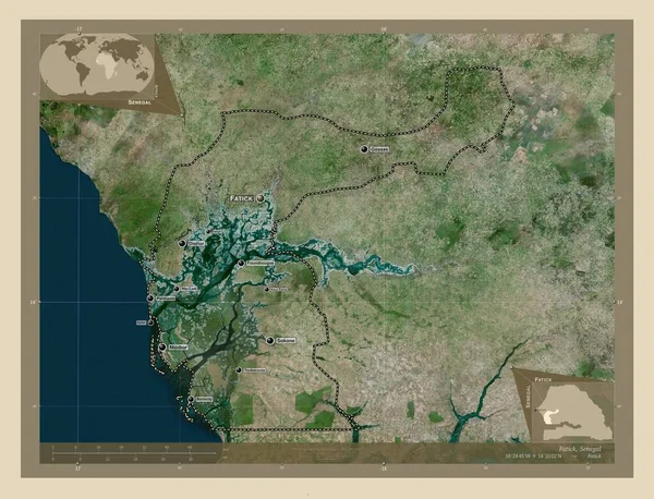 Fatick Regio Senegal Satellietkaart Met Hoge Resolutie Locaties Namen Van — Stockfoto