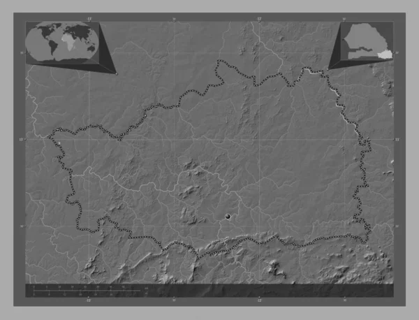 Kedougou Región Senegal Mapa Elevación Bilevel Con Lagos Ríos Mapas —  Fotos de Stock