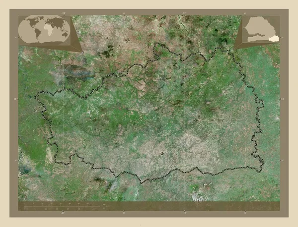 Кедугу Район Сенегалу Супутникова Карта Високої Роздільної Здатності Кутові Допоміжні — стокове фото