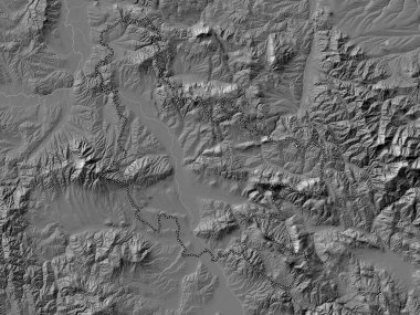 Nisavski, district of Serbia. Bilevel elevation map with lakes and rivers