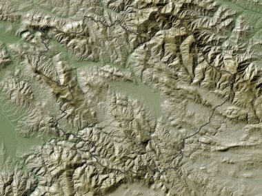 Pirotski, district of Serbia. Elevation map colored in wiki style with lakes and rivers