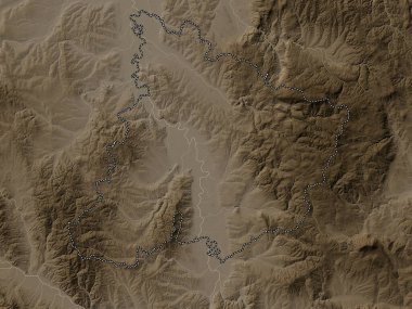 Pomoravski, district of Serbia. Elevation map colored in sepia tones with lakes and rivers
