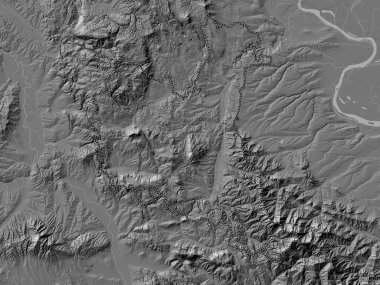 Zajecarski, district of Serbia. Bilevel elevation map with lakes and rivers