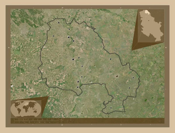 Severno Banatski District Serbia Low Resolution Satellite Map Locations Major — Stock Photo, Image