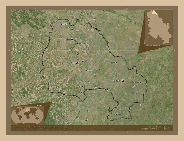 Severno Banatski District Serbia Low Resolution Satellite Map Locations Names — Stock Photo, Image