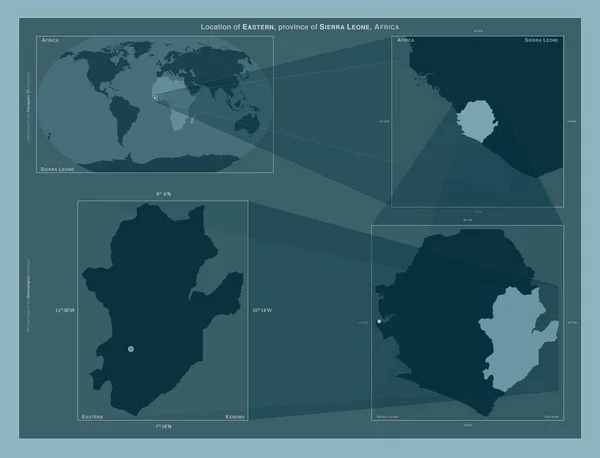 Eastern Province Sierra Leone Diagram Showing Location Region Larger Scale — Fotografia de Stock