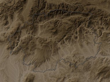 Banskobystricky, region of Slovakia. Elevation map colored in sepia tones with lakes and rivers