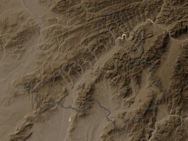 Trenciansky, region of Slovakia. Elevation map colored in sepia tones with lakes and rivers