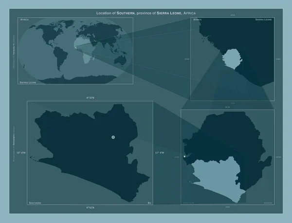 Southern Province Sierra Leone Diagram Showing Location Region Larger Scale — Fotografia de Stock