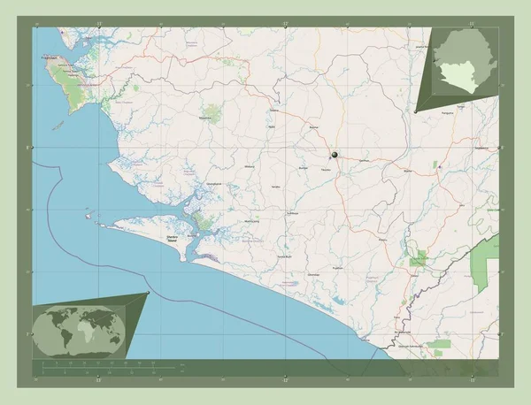 Южная Провинция Сьерра Леоне Карта Улиц Вспомогательные Карты Расположения Углов — стоковое фото