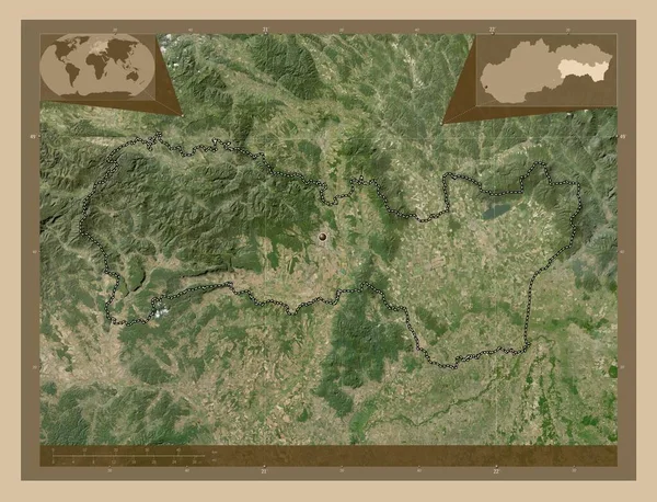 コシキー スロバキアの領域 低解像度衛星地図 コーナー補助位置図 — ストック写真