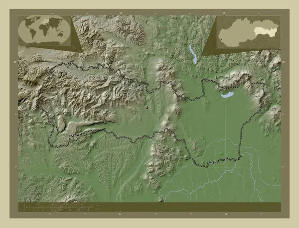 Kosicky Region Slovakia Elevation Map Colored Wiki Style Lakes Rivers — Stock Photo, Image