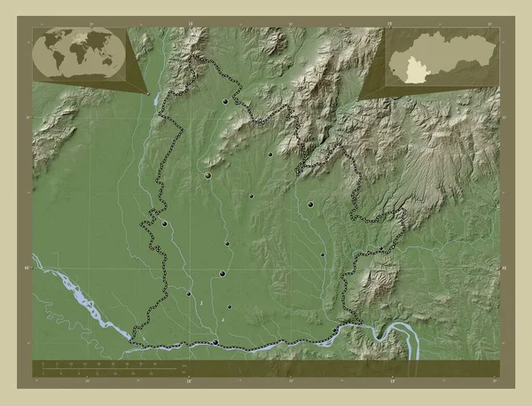 Nitriansky Region Slovakia Elevation Map Colored Wiki Style Lakes Rivers — Stock Photo, Image
