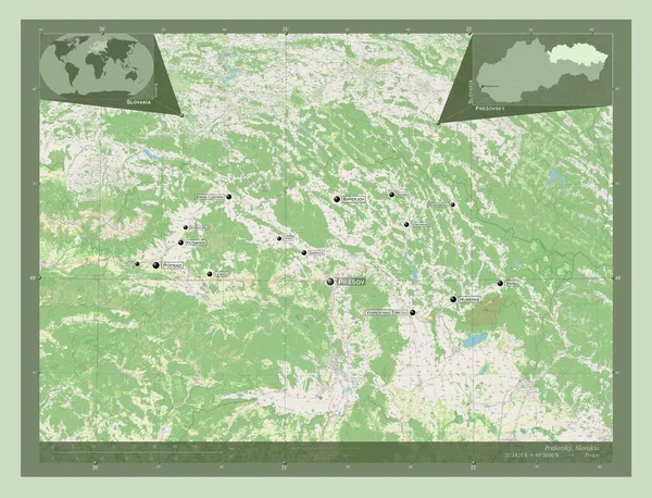 Presovsky Region Slovakia Open Street Map Locations Names Major Cities — Stock Photo, Image