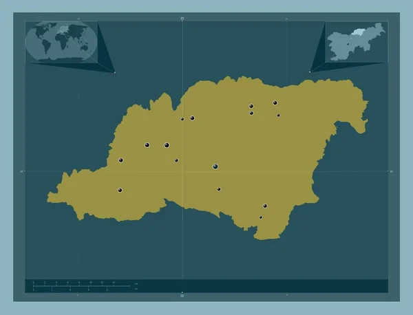Koroska Region Statystyczny Słowenii Solidny Kształt Koloru Lokalizacje Dużych Miast — Zdjęcie stockowe