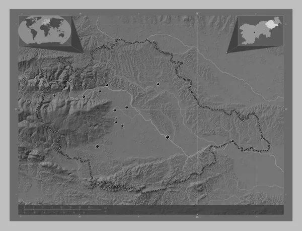 Podravska Statistical Region Slovenia Grayscale Elevation Map Lakes Rivers Locations — Stockfoto