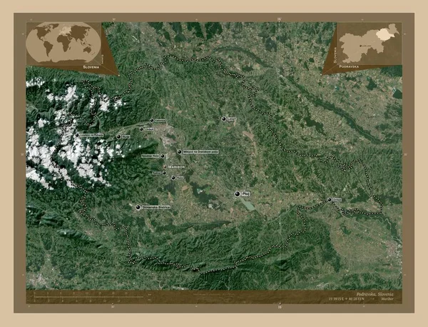 Podravska Statistische Region Sloweniens Satellitenkarte Mit Niedriger Auflösung Orte Und — Stockfoto