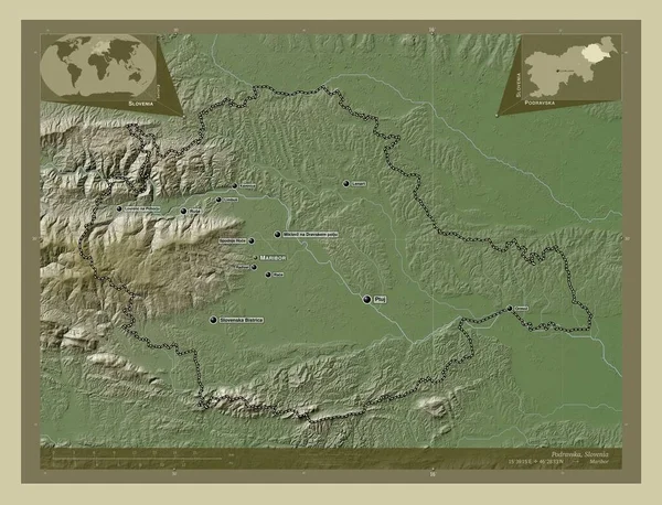 Podravska Statistische Region Sloweniens Höhenkarte Wiki Stil Mit Seen Und — Stockfoto