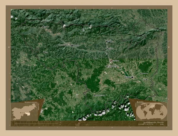 Spodnjeposavska Statistical Region Slovenia Low Resolution Satellite Map Locations Names — Stock Photo, Image