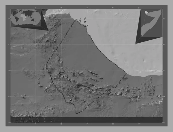 Awdal Region Somalia Bilevel Elevation Map Lakes Rivers Corner Auxiliary —  Fotos de Stock
