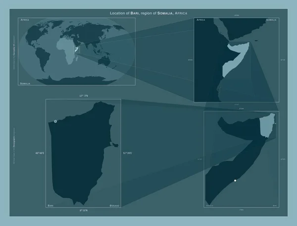Μπάρι Περιφέρεια Σομαλίας Διάγραμμα Που Δείχνει Θέση Της Περιοχής Χάρτες — Φωτογραφία Αρχείου
