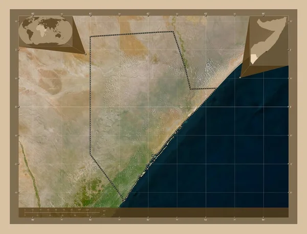 Jubbada Hoose Region Somalia Low Resolution Satellite Map Corner Auxiliary — Stock Photo, Image