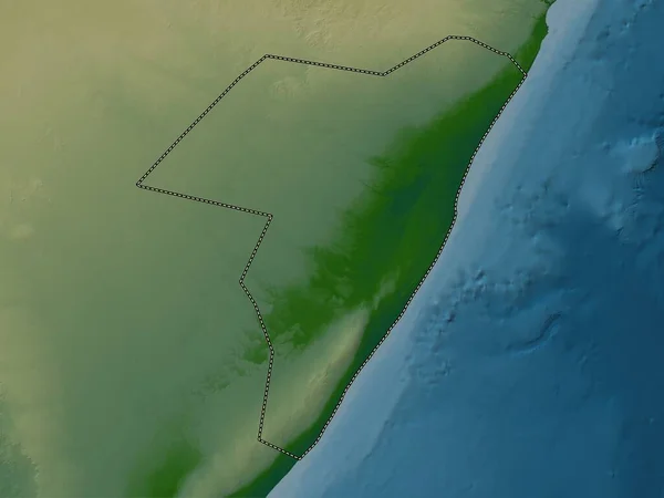 stock image Mudug, region of Somalia. Colored elevation map with lakes and rivers