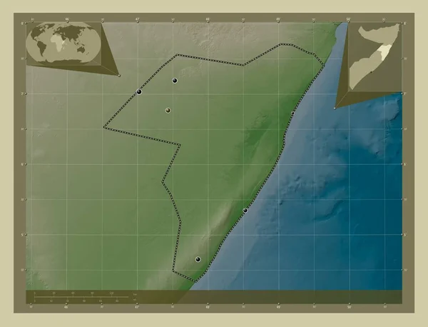 Мудуг Район Сомали Карта Высоты Окрашенная Вики Стиле Озерами Реками — стоковое фото