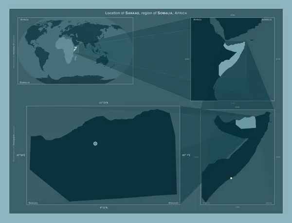 Санааґ Район Сомалі Діаграма Показує Розташування Регіону Мапах Великого Масштабу — стокове фото