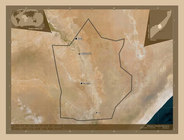 Hiiraan Région Somalie Continentale Carte Satellite Basse Résolution Emplacements Noms — Photo