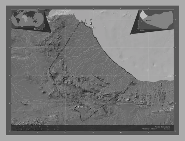 Awdal Région Somaliland Carte Altitude Bilevel Avec Lacs Rivières Emplacements — Photo