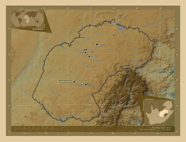 Вільна Держава Провінція Південна Африка Кольорові Карти Висот Озерами Річками — стокове фото