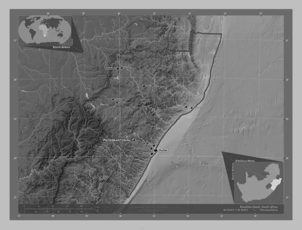 Kwazulu Natal Province South Africa Grayscale Elevation Map Lakes Rivers — Zdjęcie stockowe