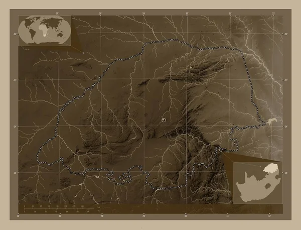 Лимпопо Провинция Юар Карта Высоты Окрашенная Сепиевые Тона Озерами Реками — стоковое фото