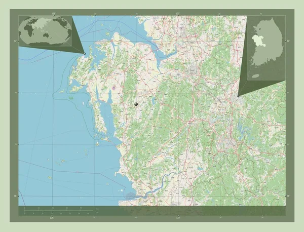 Chungcheongnam Prowincja Korei Południowej Otwórz Mapę Ulic Pomocnicze Mapy Położenia — Zdjęcie stockowe