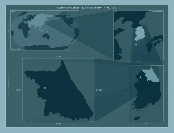 Канвондо Провинция Южная Корея Диаграмма Показывающая Расположение Региона Крупных Картах — стоковое фото