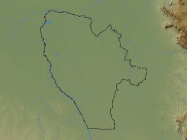 Jonglei, state of South Sudan. Colored elevation map with lakes and rivers