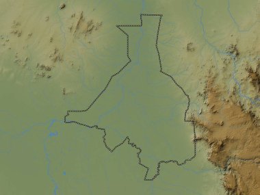 Upper Nile, state of South Sudan. Colored elevation map with lakes and rivers