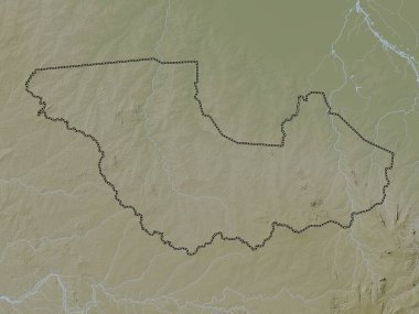 Western Equatoria, state of South Sudan. Elevation map colored in wiki style with lakes and rivers