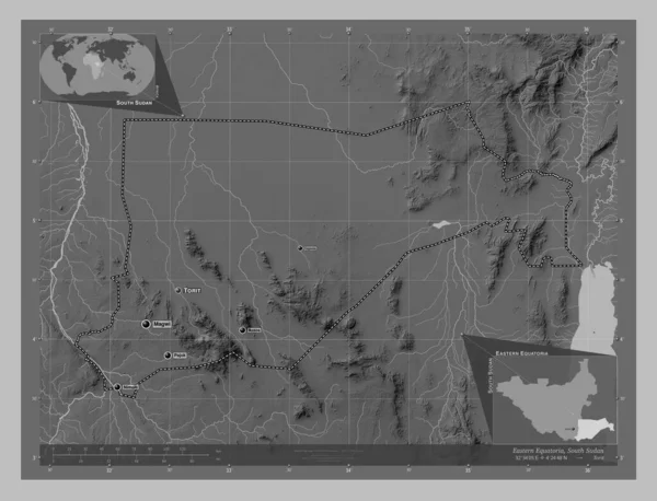 Eastern Equatoria State South Sudan Grayscale Elevation Map Lakes Rivers — Stock Photo, Image