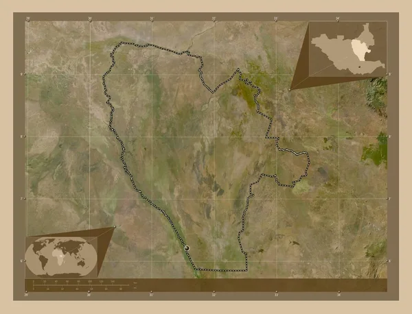 Jonglei State South Sudan 低分辨率卫星地图 角辅助位置图 — 图库照片