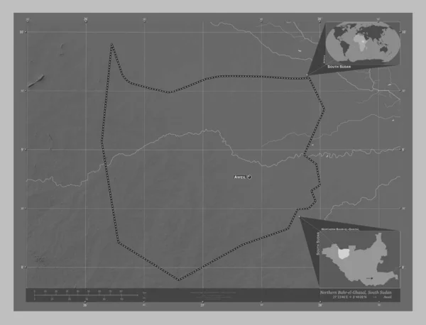 Northern Bahr Ghazal State South Sudan Grayscale Elevation Map Lakes — Foto de Stock