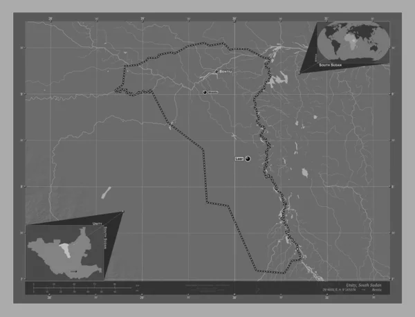 Unidad Estado Sudán Del Sur Mapa Elevación Bilevel Con Lagos —  Fotos de Stock