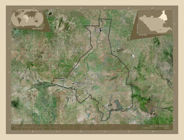 Άνω Νείλος Πολιτεία Του Νότιου Σουδάν Υψηλής Ανάλυσης Δορυφορικός Χάρτης — Φωτογραφία Αρχείου