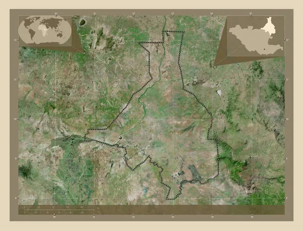 南スーダンのナイル川上流 高解像度衛星地図 コーナー補助位置図 — ストック写真