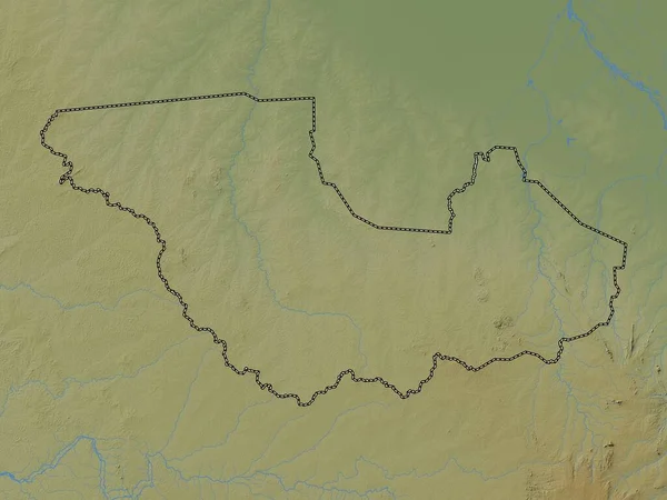 Västra Ekvatoriet Delstaten Sydsudan Färgad Höjdkarta Med Sjöar Och Floder — Stockfoto